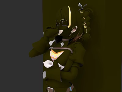 3D Game Movie Character With Dark Costume Mask Brown Hair Yellow Chest Decoration 3d model