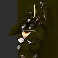 3D Game Movie Character With Dark Costume Mask Brown Hair Yellow Chest Decoration