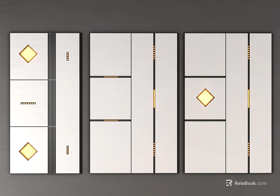 Modern Ceiling Design Featuring White Panels Golden Accents And Geometric Diamond Patterns 3d model