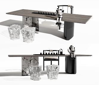 New Chinese Tea Table and Chair Tea Table and Chair Combination 3d model