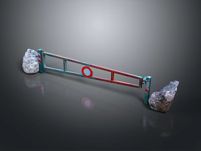 Mechanical Device With Green Frame Red Circle And Stone Bases Support Structure 3d model