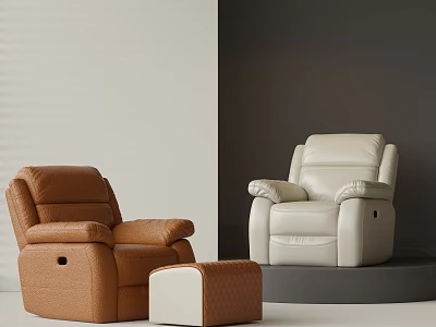 Brown and White Leather Massage Chairs with Matching Ottoman in Modern Design 3d model