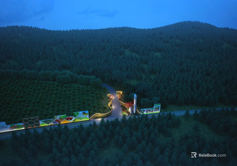 Aerial Planning With Lush Forest Winding Road And Scenic Landscape Design 3d model 