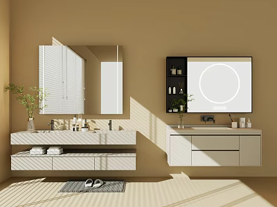 Modern Bathroom Cabinet Design With Wall Mounted Mirror Storage Drawers And Sink 3d model