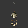 Hanging Wind Chime Ornament Featuring Top Ring Decorative Disc Orange Beads And Metal Bells