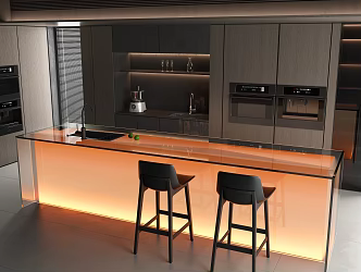 Minimalist Island Table Restaurant Acrylic Island Table Bar Chair Luminous Island Table Glass Island Table 3d model