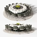 Round Dining Table Set With Green Chairs White Tablecloth And Floral Centerpiece On Circular Rug