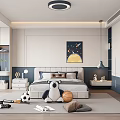 Modern Kids Room Interior Design With Stuffed Animal Sports Toys And Starry Sky Wall Art