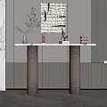 Modern Console Table With Marble Top Decorative Vase And Sculpture On Textured Wall 3d model