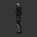 3D Character Design With White Hair Mask Black Tactical Vest And Blue Pants