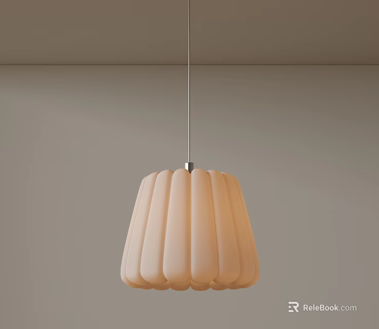 Modern Minimalist Pendant Light With Pleated Beige Shade Hanging In Neutral Room 3d model 