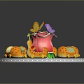 Vibrant Themed Play Architecture Featuring Pink Flower Shape Butterfly Decoration Ladybug Cars Green Circular Base