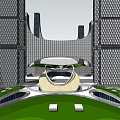 Modern High Rise Office Buildings With Glass Facade And Urban Green Landscape