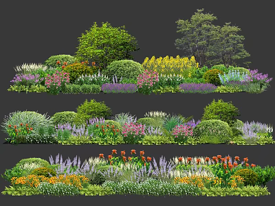 Diverse Garden Shrubs With Colorful Flowers And Varied Foliage In Landscape Design 3d model