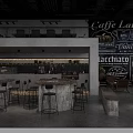 Industrial Modern Cafe Interior With Brick Wall Black Wall Coffee Terms Bar Counter And Stools