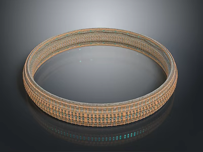 Brown Woven Circular Decor Piece With Textured Pattern On Dark Reflective Background 3d model