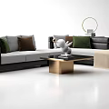 Modern Sectional Sofa With Green Brown Pillows Coffee Table And Decorative Items 3d model
