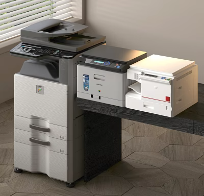Efficient Modern Office Appliances With Multifunction Printer And Copier On Workplace Desk 3d model