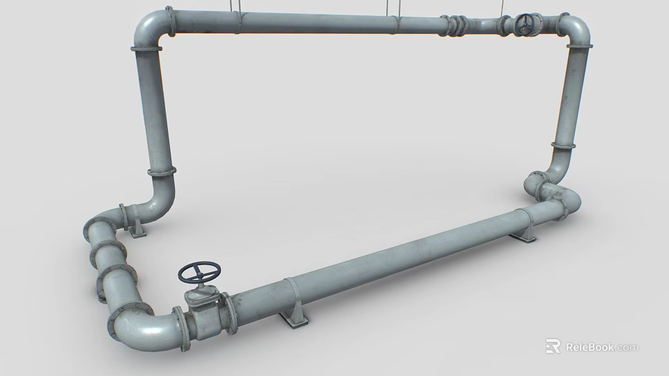 Durable Industrial Metal Piping System With Connected Pipes And Wheel Valve 3d model 