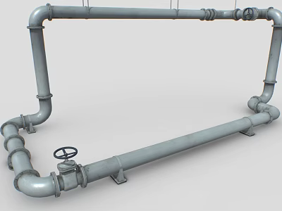 Durable Industrial Metal Piping System With Connected Pipes And Wheel Valve 3d model