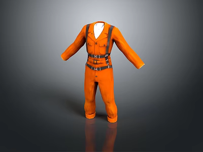 Orange One Piece Work Coverall With Black Suspenders And Belt For Daily Use 3d model