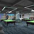Modern Billiard Room Interior Design With Green Felt Tables Comfortable Chairs And Lighting