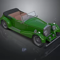 Green Vintage Convertible Car With Black Soft Top And Brown Interior