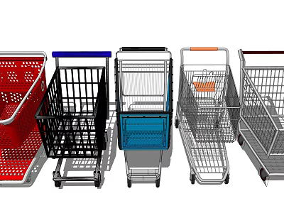 Public Facility Shopping Carts With Various Colors And Metal Frame Designs 3d model