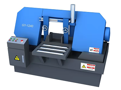 Industrial Band Saw Machine GY1240 With Blue Gray Design Control Panel And Warning Labels 3d model