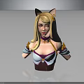 Cat Eared Female Character 3D Model Bust Blonde Long Hair Purple White Outfit Arm Cuffs