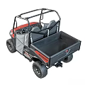Red And Black Utility Vehicle With Four Seats Large Tires And Cargo Bed