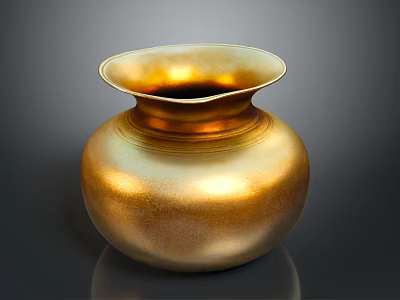 Shiny Golden Decorative Vase With Unique Wide Mouth And Round Ceramic Body For Home Decor 3d model