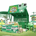 Fashion Spring Markets With Green Kiosk Frog Dolls Shopping Cart Product Shelves And Green Plants