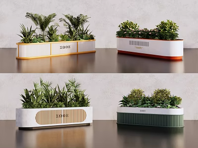 Decorative Garden Planters With Various Designs Green Plants And Colorful Borders For Outdoor Decor 3d model