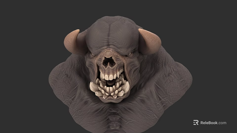 Horned Game Movie Character With Skull Face Sharp Teeth And Rough Skin 3d model 