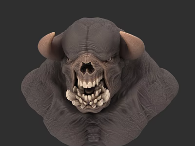 Horned Game Movie Character With Skull Face Sharp Teeth And Rough Skin 3d model