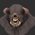 Horned Game Movie Character With Skull Face Sharp Teeth And Rough Skin