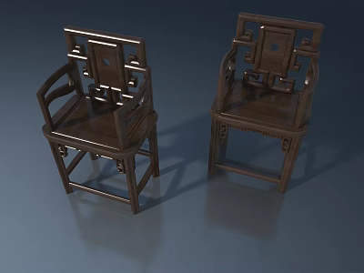 Traditional Chinese Style Dark Wooden Chairs With Intricate Carved Patterns 3d model