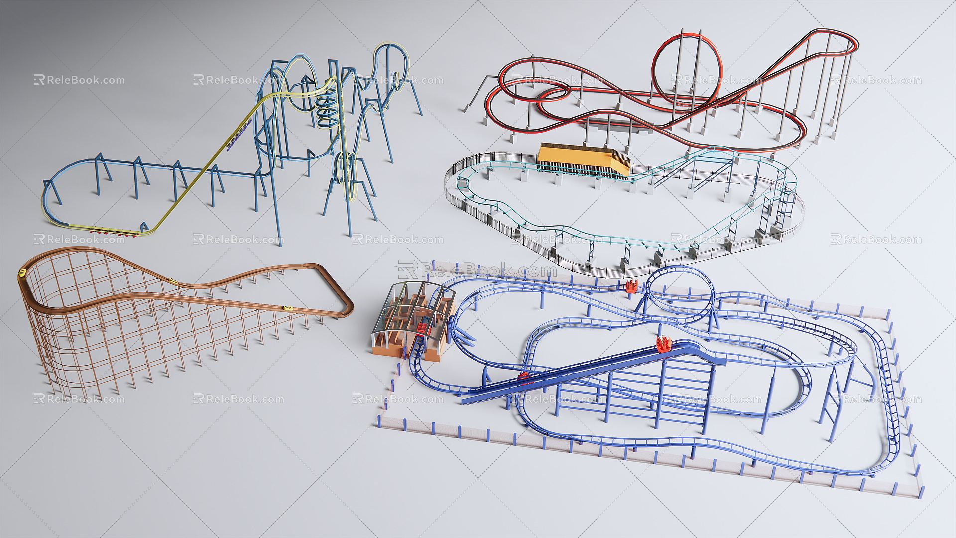 Modern roller coaster 3d model