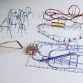 Colorful Amusement Playground Rides With Various Roller Coaster Tracks And Structures 3d model