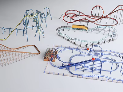 Colorful Amusement Playground Rides With Various Roller Coaster Tracks And Structures 3d model