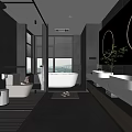Modern Sleek Bathroom Interior With Glass Shower Freestanding Bathtub Double Vanity And Round Mirrors