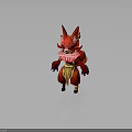 Red Mythical Fox Character With Pointed Ears Golden Belt And Pink Ruffled Collar
