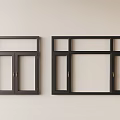 Black Casement Windows With Metal Handles Installed On Light Colored Wall 3d model