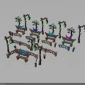 Colorful Creature Shaped Decorative Street Lamps and Benches 3D Models Collection