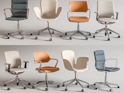 Modern Office Chairs With Various Colors Armrests Metal Base And Swivel Wheels 3d model
