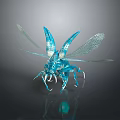 Blue Insect Sculpture With Transparent Wings And Detailed Carving Shiny Texture Design
