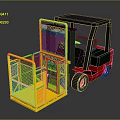 Red Black Industrial Forklift With Yellow Safety Cage And Platform