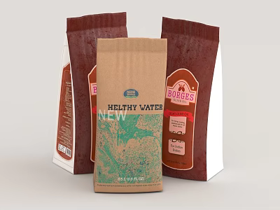 Healthy Vater New Coffee Bags With Burgers Themed Packaging Design 3d model