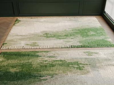 Modern Square Rug With Green And Beige Gradient Pattern And Tassel Edges 3d model
